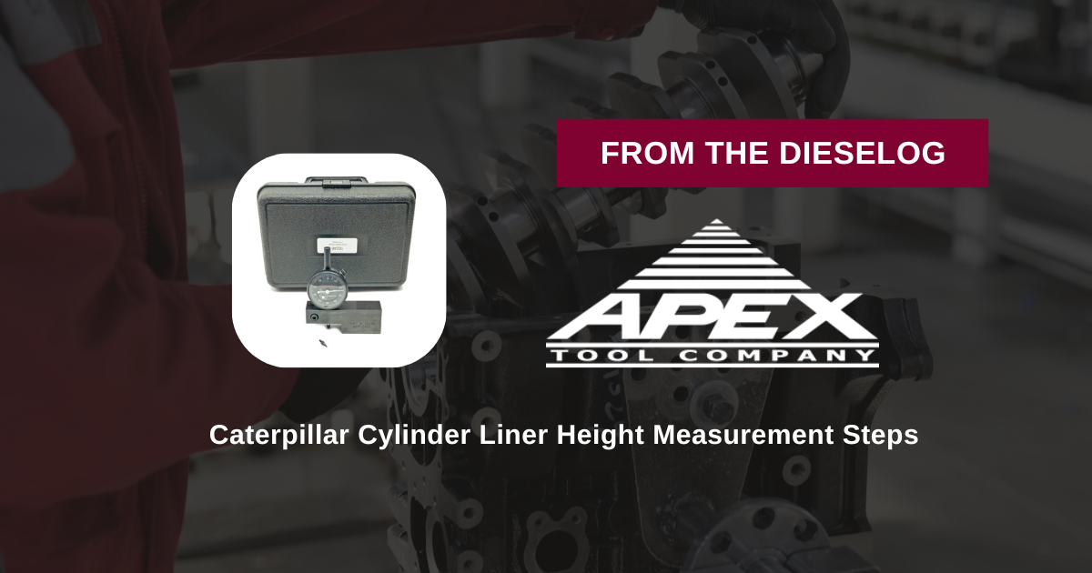 Step-by-step close up layout of heavy-duty Caterpillar liner height sled gauge resting on an engine deck face